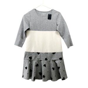 NWT Lands' End Girls Size M 10-12 Dress Ponte Knit Gray Long Sleeve Heart